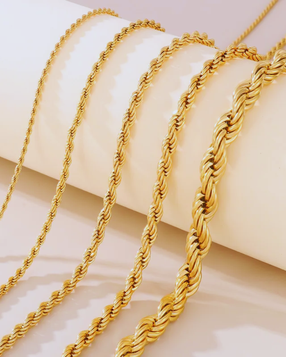Rope Chains & Bracelets Lightweight in 9kt Yellow, White & Rose Gold